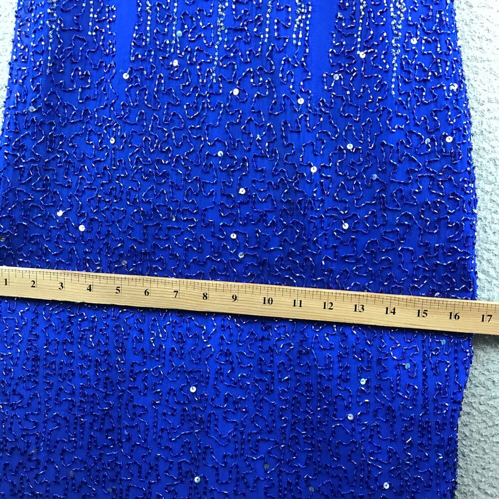 Lawrence Kazar Sequined Blue Silk Cocktail Dress - Size M - Picture 8 of 12